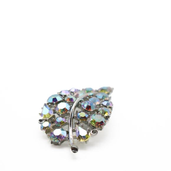 Lisner Vintage Iridescent Crystal Leaf Brooch - Picture 3 of 5